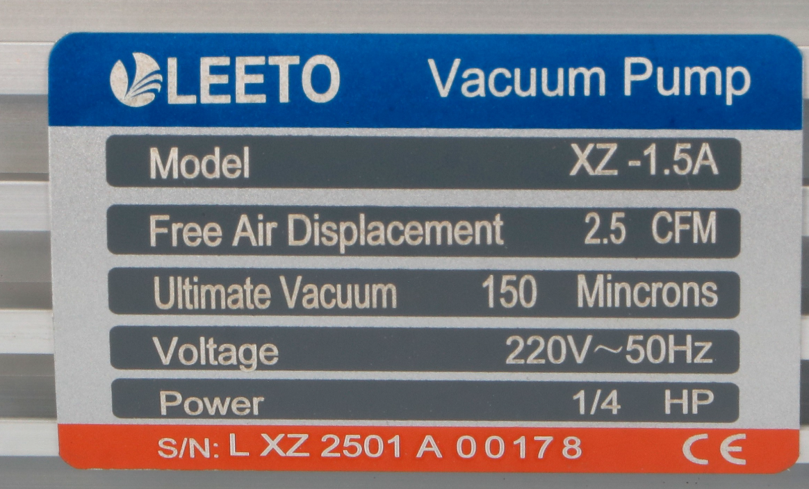 LEETO VAKUM PUMPA XZ-1.5A-AL 70L/Min jednostepena, 150 mikro